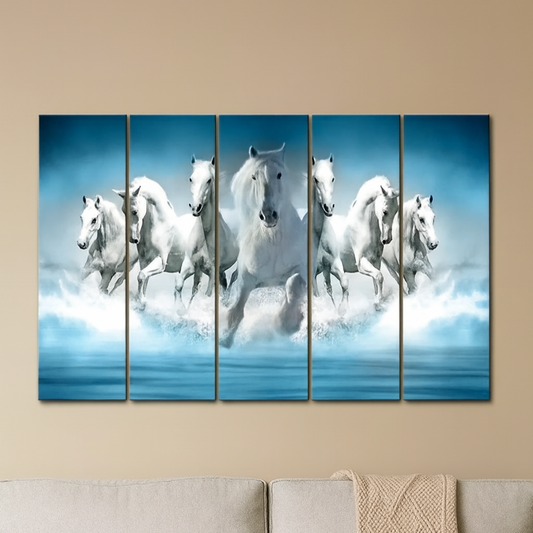 Seven Running Horses Panoramic Canvas Wall Painting