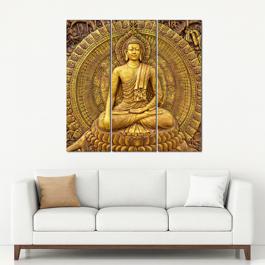 Spiritual God Buddha Wall Painting Three Pieces