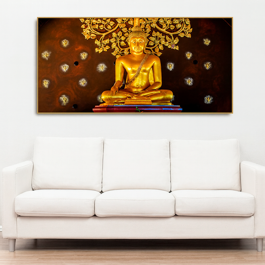 Spiritual Golden Gautam Buddha Canvas Wall Painting