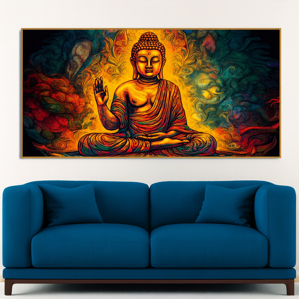 Spiritual Peaceful Gautam Buddha Textured Art Wooden Wall Painting