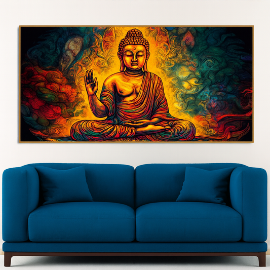 Spiritual Peaceful Gautam Buddha Textured Art Wooden Wall Painting