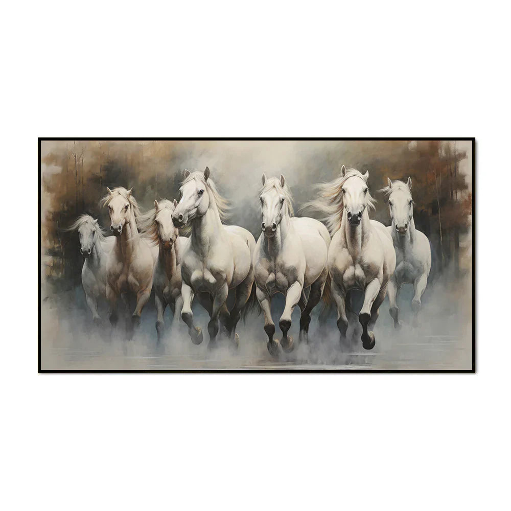 Stunning 7 White Running Horses Modern Art Canvas Wall Painting Clearance Sale