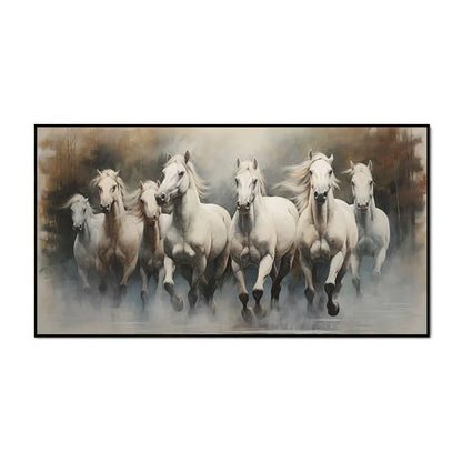 Stunning 7 White Running Horses Modern Art Canvas Wall Painting Clearance Sale