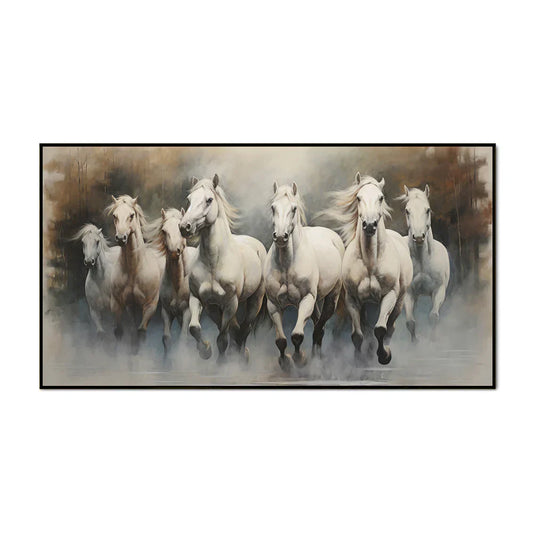 Stunning 7 White Running Horses Modern Art Canvas Wall Painting Clearance Sale