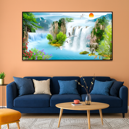 Stunning Waterfall Nature Scenery of Colorful Canvas Wall Paintings & Arts