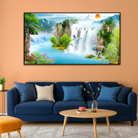 Stunning Waterfall Nature Scenery of Colorful Canvas Wall Paintings & Arts