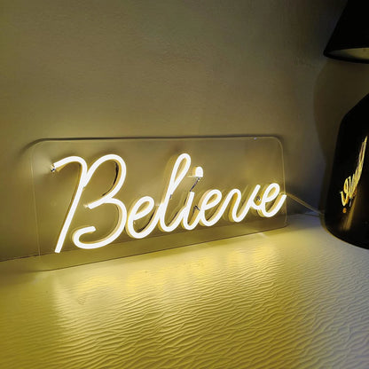 Glexy Believe Neon Sign (6x12 inches) Neon LED Light, Decorative Light for Room, Bedroom, Party and Bar (Yellow)