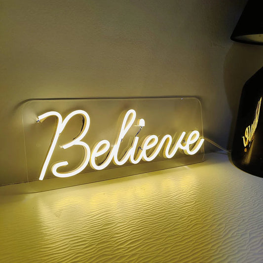 Glexy Believe Neon Sign (6x12 inches) Neon LED Light, Decorative Light for Room, Bedroom, Party and Bar (Yellow)