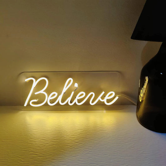 Glexy Believe Neon Sign (6x12 inches) Neon LED Light, Decorative Light for Room, Bedroom, Party and Bar (Yellow)
