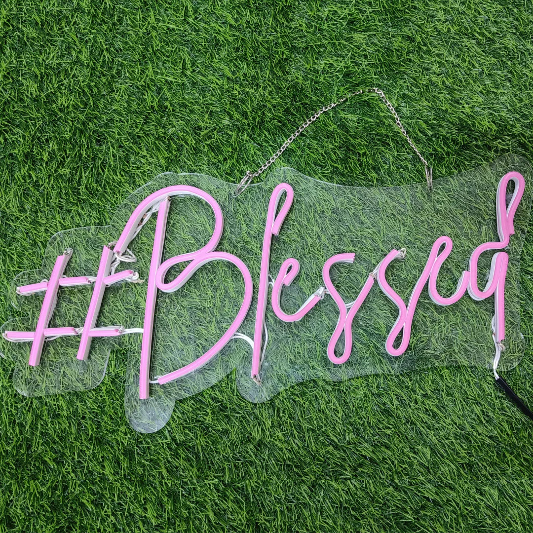 Glexy Beautiful Blessed Neon Sign, Wall Decor, Neon Signs for room (8x14 In)