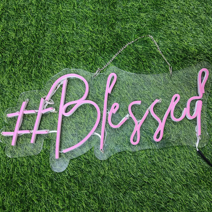 Glexy Beautiful Blessed Neon Sign, Wall Decor, Neon Signs for room (8x14 In)