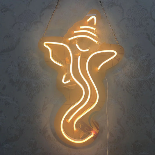 Ganesh ji Neon Sign, Wall Decor, Neon Signs for room (12x18 In)