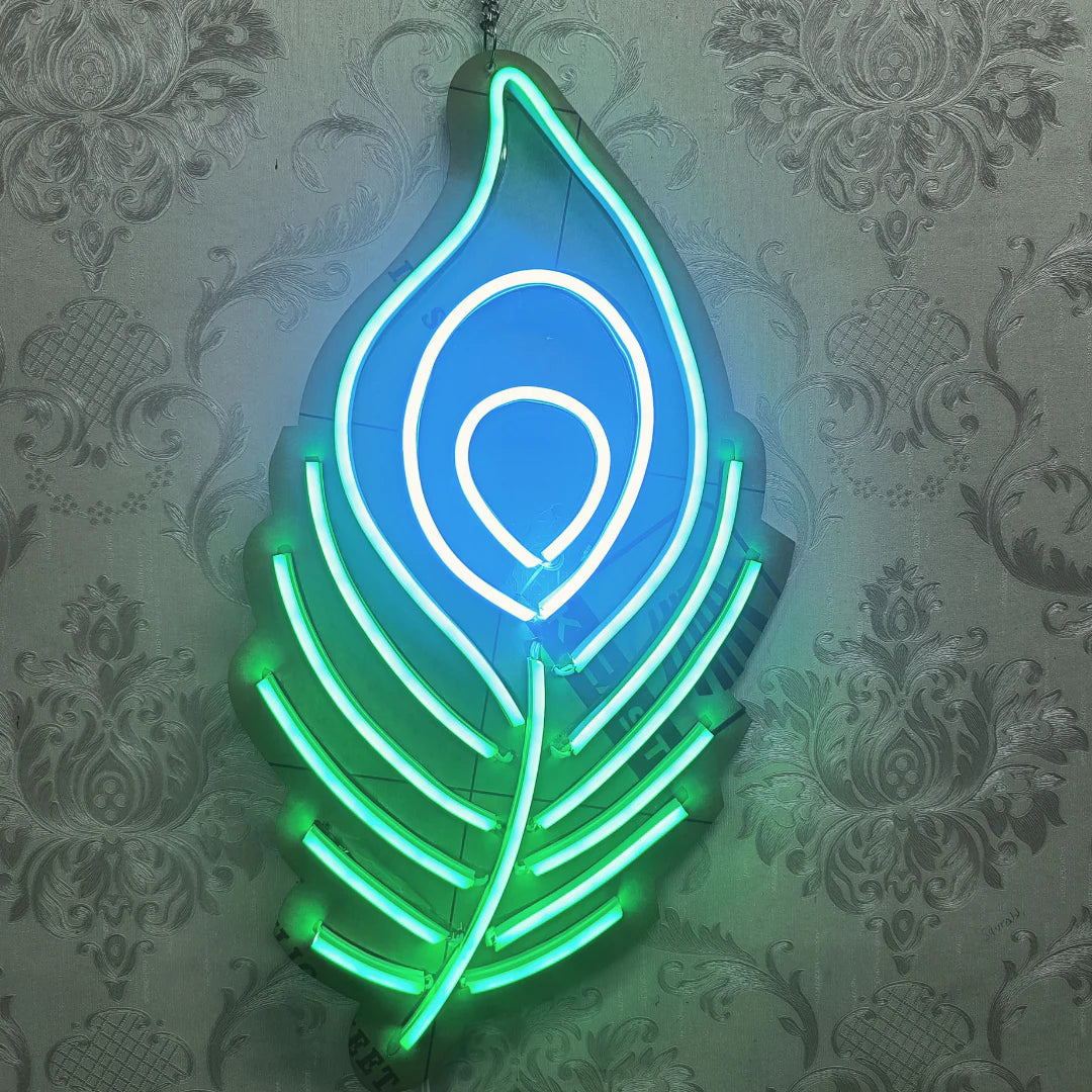 Glexy Mor Pankh Neon Sign, Wall Decor, Neon Signs for room (12x8 In)