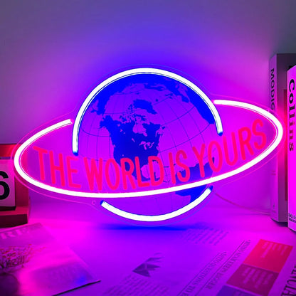 Glexy THE WORLD IS YOURS, Neon Signs for Room (15.7"x9.8")