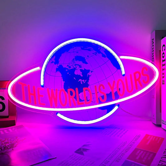 Glexy THE WORLD IS YOURS, Neon Signs for Room (15.7"x9.8")