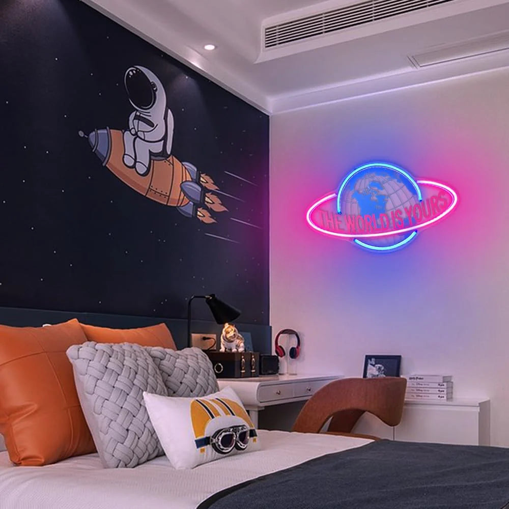 Glexy THE WORLD IS YOURS, Neon Signs for Room (15.7"x9.8")